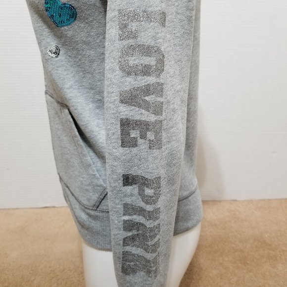Victoria's Secret PINK hoodie XS peace star heart bling sequin graphic zip up - Picture 7 of 16